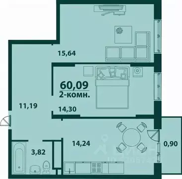 2-к кв. Ульяновская область, Ульяновск ул. Аблукова, 24 (60.08 м)