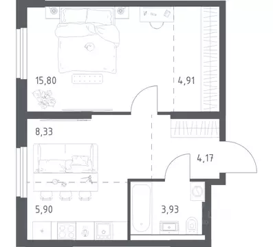 1-к кв. Башкортостан, Уфа ул. Минигали Губайдуллина, 8к9 (43.04 м)