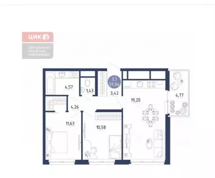 2-комнатная квартира: Дядьково, жилой комплекс Бульвар Оптимистов ...