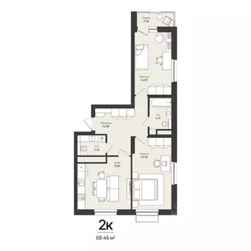 2-к кв. Пермский край, Пермь Уинская ул., 54 (68.46 м)