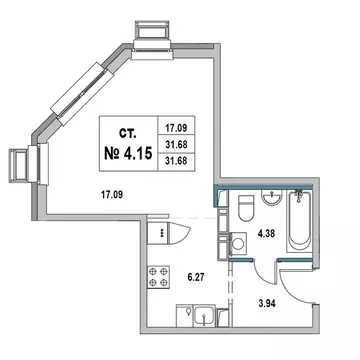 Студия Ленинградская область, Выборг ул. 2-я Южная, 4 (31.68 м)