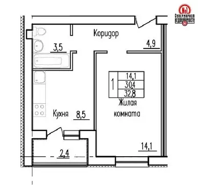 1-комнатная квартира: посёлок городского типа Стройкерамика, улица ...