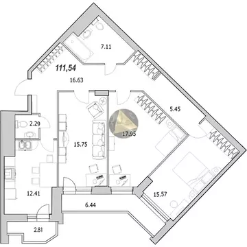 3-комнатная квартира: Санкт-Петербург, улица Кустодиева, 5к1 (111.54 ...