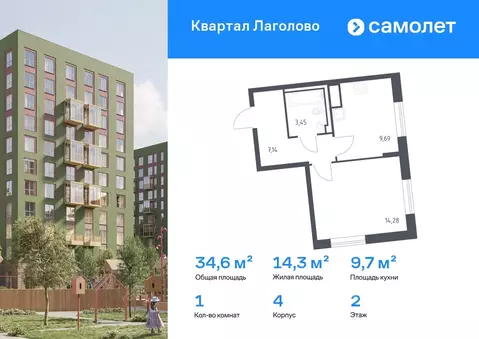 1-к кв. Ленинградская область, Ломоносовский район, Лаголовское с/пос, ...