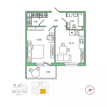 1-к кв. Ленинградская область, Гатчина ул. Чехова, 39 (42.8 м)