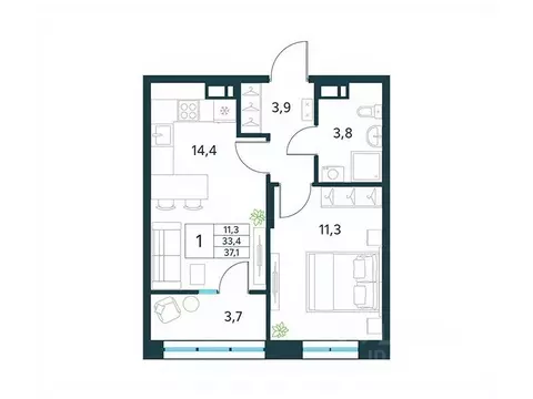 1-к кв. Забайкальский край, Чита Хороший мкр,  (37.1 м)