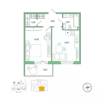 1-к кв. Ленинградская область, Гатчина ул. Чехова, 39к1 (43.1 м)