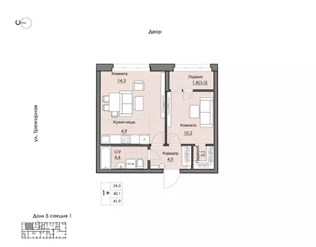 1-к кв. Хабаровский край, Хабаровск Воронежская ул., 159А (41.9 м)