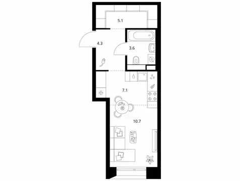 Квартира-студия: Москва, ЖК Онежский Вал, 1.1.3 (30.8 м)