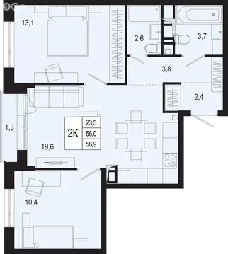 2-комнатная квартира: Московская область, городской округ Подольск, ...