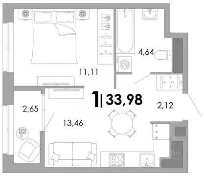 1-к кв. Владимирская область, Владимир Уно жилой комплекс (33.98 м)