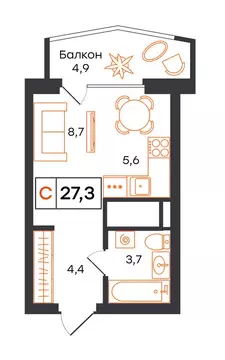 Квартира-студия: Екатеринбург, улица Патриса Лумумбы, 54 (27.3 м)