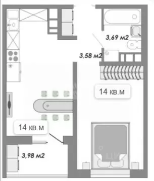 1-к кв. Оренбургская область, Оренбург ул. Гаранькина, 22 (38.07 м)