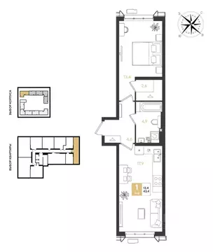 1-к кв. Краснодарский край, Краснодар Самолет кв-л,  (43.4 м)