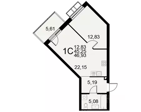 1-к кв. Тульская область, Тула Пушкинская ул., 2Г (45.25 м)
