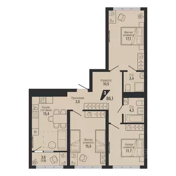 3-к кв. Свердловская область, Екатеринбург Вторчермет жилрайон,  (83.3 ...