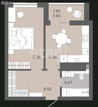1-комнатная квартира: Светлогорск, Новая улица, 22к2 (37.8 м)