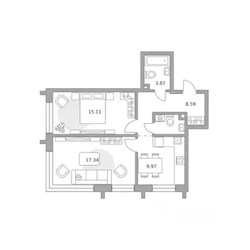 2-к кв. Москва Майприорити Дубровка жилой комплекс (57.38 м)