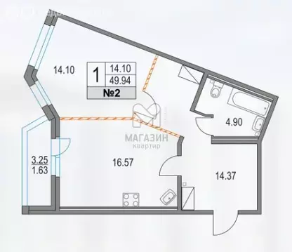 1-комнатная квартира: Санкт-Петербург, Коломяжский проспект, 13к3 ...