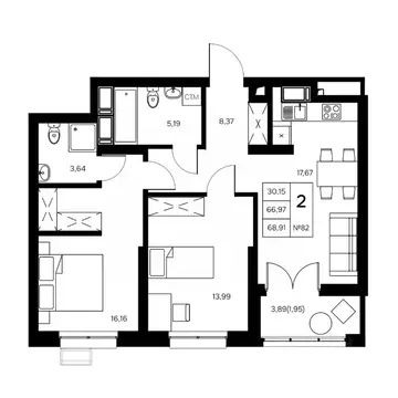 2-к кв. Калужская область, Обнинск Заовражье жилрайон, Новый город ...