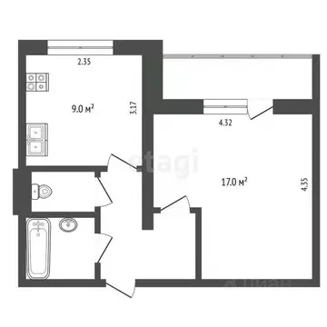 1-к кв. Калужская область, Калуга бул. Байконур, 1 (34.9 м)