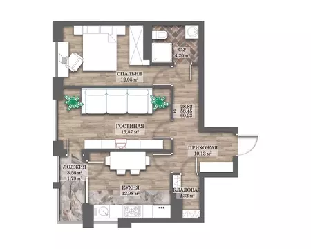 2-к кв. Ивановская область, Иваново просп. Ленина, 55В (60.23 м)