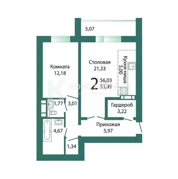 2-комнатная квартира: Миасс, проспект Макеева, 84 (56.03 м)