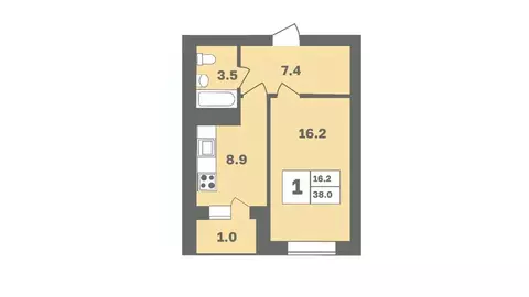 1-к кв. Башкортостан, Уфа Дагестанская ул., лит13 (38.0 м)