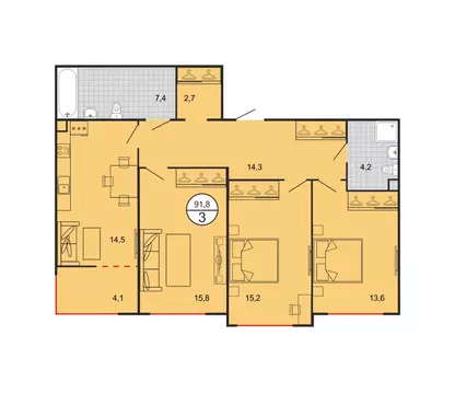 3-к кв. Ставропольский край, Георгиевск Олимп жилой комплекс (91.4 м)