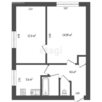 2-комнатная квартира: Чернушка, Коммунистическая улица, 17 (40.6 м)