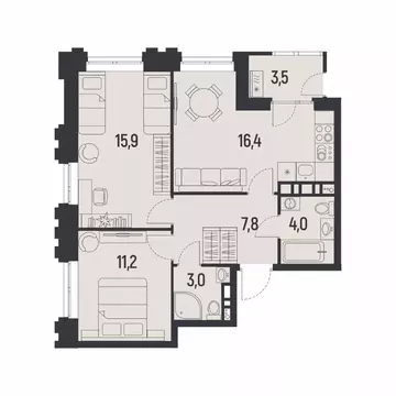 2-к кв. Пермский край, Пермь Ераничи мкр,  (60.1 м)