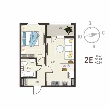 1-к кв. Воронежская область, с. Новая Усмань, Ольха мкр  (40.34 м)