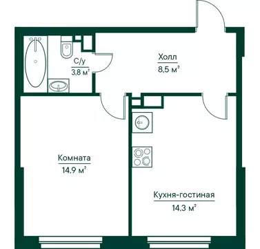 1-комнатная квартира: Самара, жилой комплекс Грин Ривер (41.5 м)