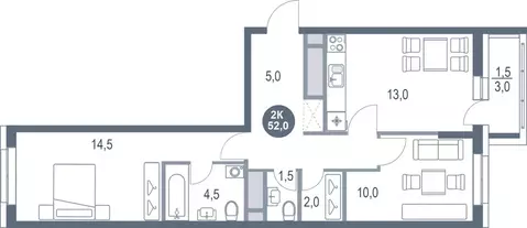 2-к кв. Московская область, Котельники Новые Котельники мкр, 11 (52.0 ...