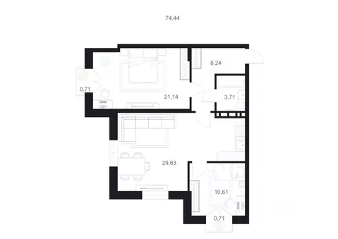 2-к кв. Дагестан, Каспийск ул. М. Халилова, 1А (74.44 м)