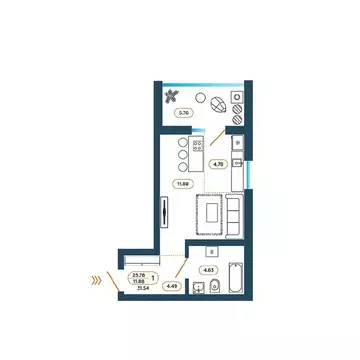 Студия Ростовская область, Батайск ул. Родная, 1 (32.0 м)