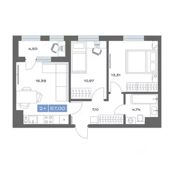 2-к кв. Тюменская область, Тобольск пер. Радищева, 17 (57.0 м)