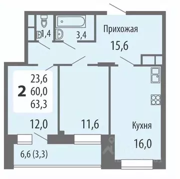 2-к кв. Чувашия, Чебоксары ул. Филиппа Лукина, 16 (62.7 м)
