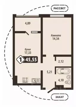 1-к кв. Брянская область, Брянск Школьный жилой комплекс (45.55 м)