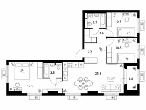 3-комнатная квартира: Котельники, микрорайон Парковый, 1к6 (83.1 м)