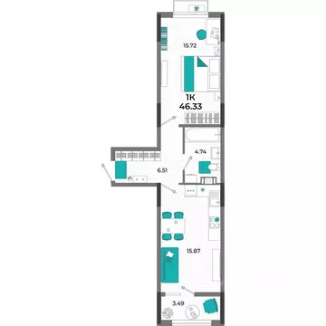 1-к кв. Крым, Евпатория  (46.33 м)