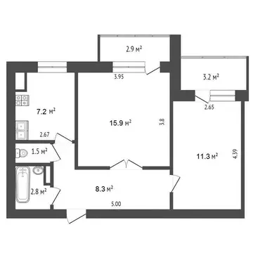 2-комнатная квартира: Евпатория, улица 60 лет ВЛКСМ, 26А (47 м)