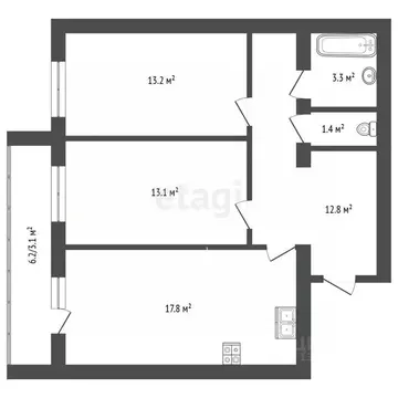2-к кв. Вологодская область, Вологда ул. Возрождения, 51 (61.9 м)