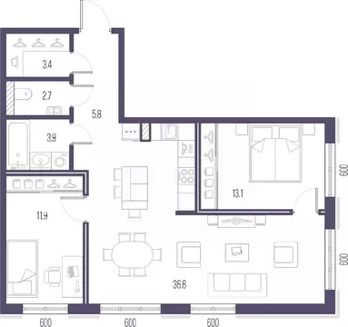 2-к кв. Санкт-Петербург ул. Стахановцев, 1 (77.4 м)