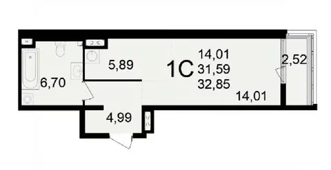 1-к кв. Рязанская область, Рязань Свобода жилой комплекс (32.85 м)