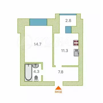 1-к кв. Тюменская область, Тюмень Полевая ул., 105к6 (38.8 м)