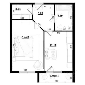1-к кв. Калужская область, Калуга ул. Радостная, 10 (45.29 м)