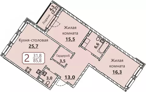 2-к кв. Чувашия, Чебоксары ул. Герцена, поз3 (85.8 м)
