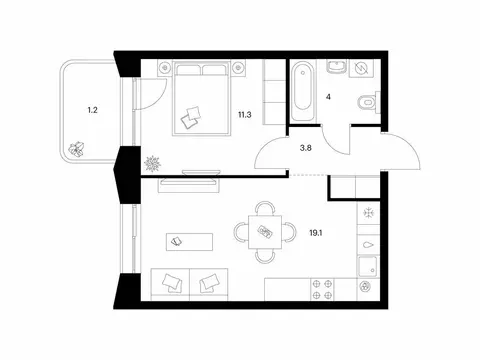 1-комнатная квартира: Казань, Ботаническая улица (39.4 м)