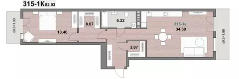 1-к кв. Калининградская область, Зеленоградск ул. Гагарина (83.18 м)